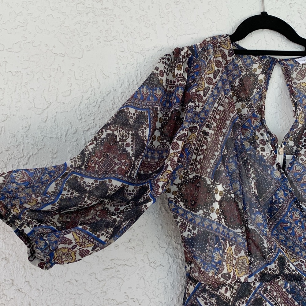 Calvin Klein Faux Wrap Chiffon Printed High low bohemian style dress. - Picture 5 of 13